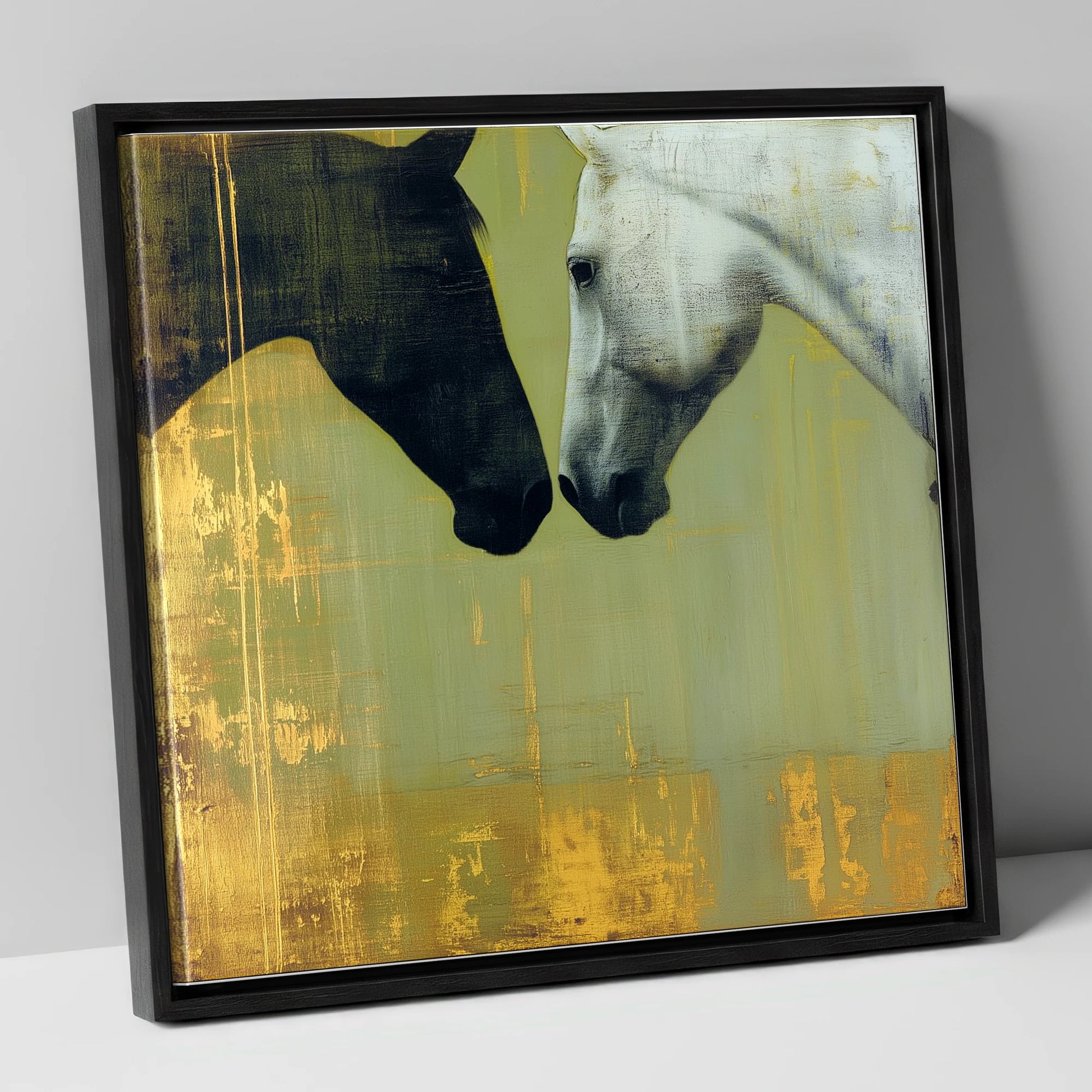 Quiet Connection horse portrait canvas wall art in black frame