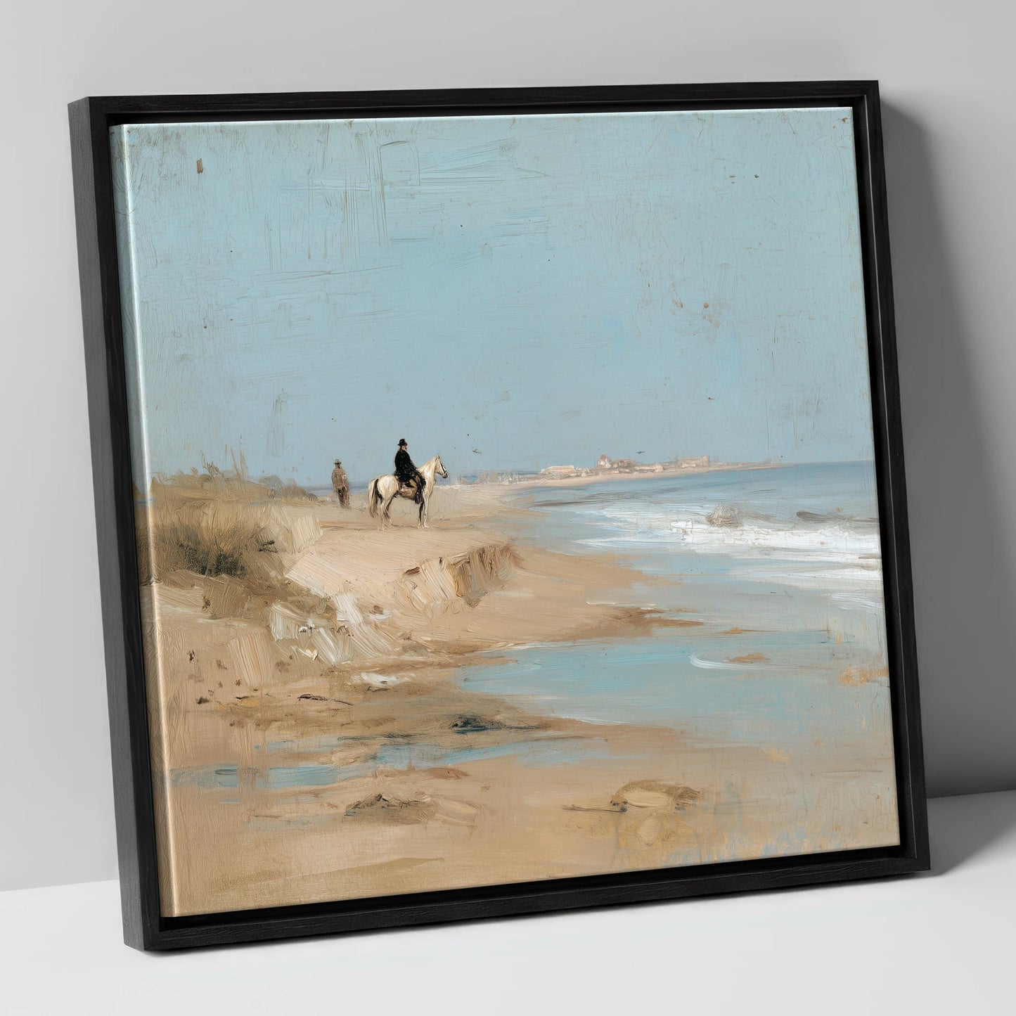 Coastal Solitude horse landscape canvas wall art in black frame