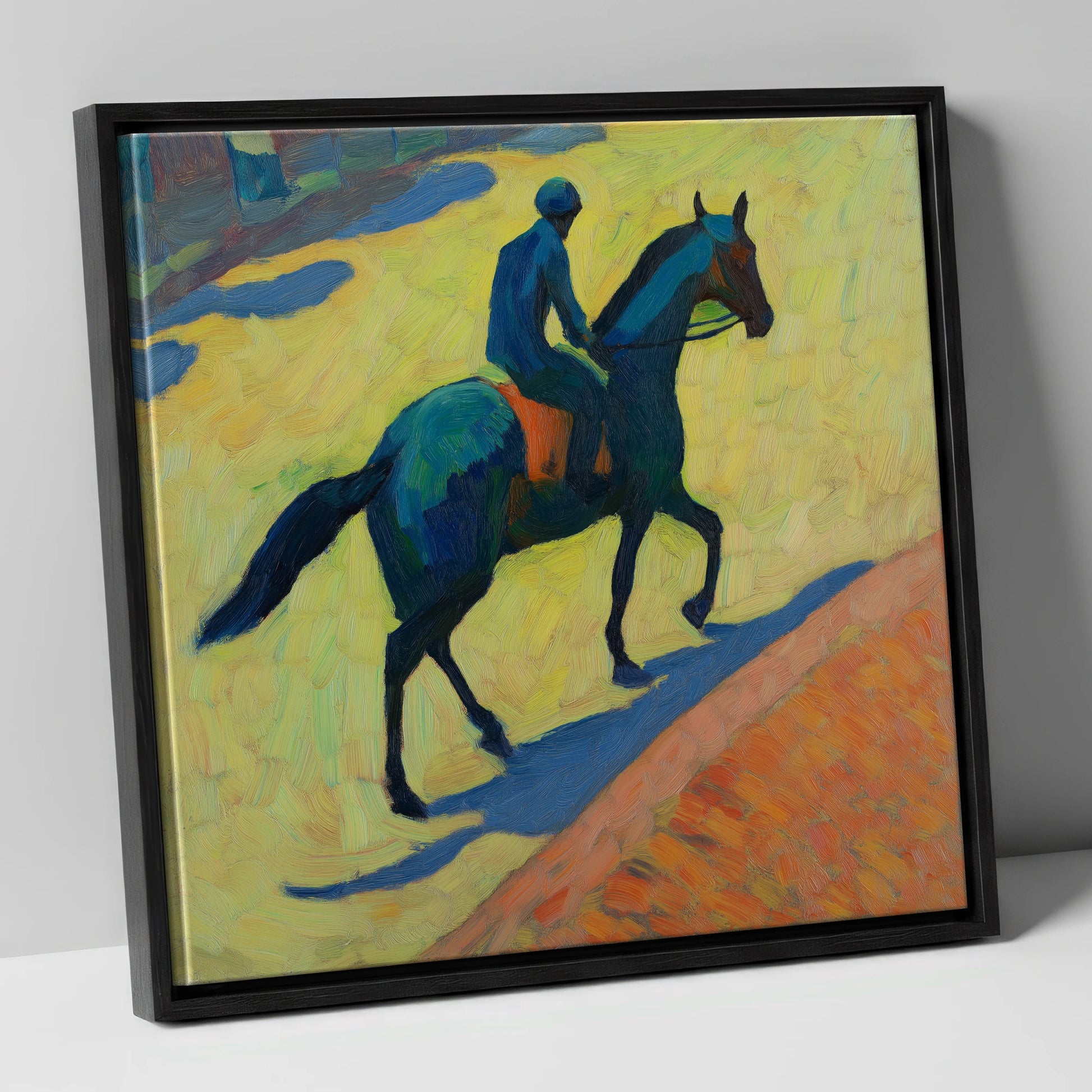 Rhythm on the Gallops racing horse canvas wall art in black frame