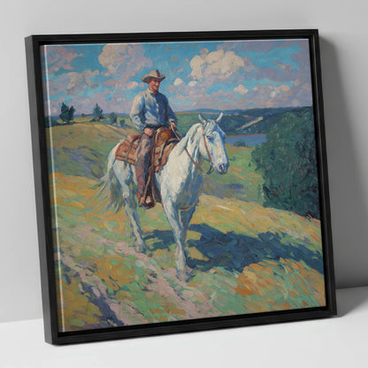 Riding the Ridge western horse canvas wall art in black frame