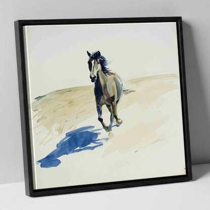Indigo Shadow Canter wild horses canvas wall art in black frame