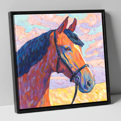 Painted Bay Profile horse portrait canvas wall art in black frame