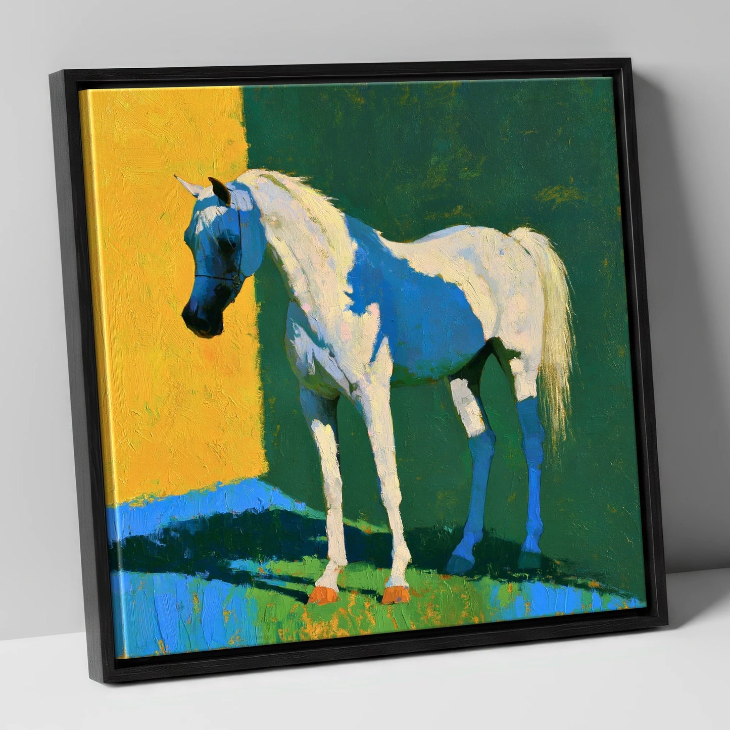 Grey Arabian in Vibrant Light horse breed canvas wall art in black frame