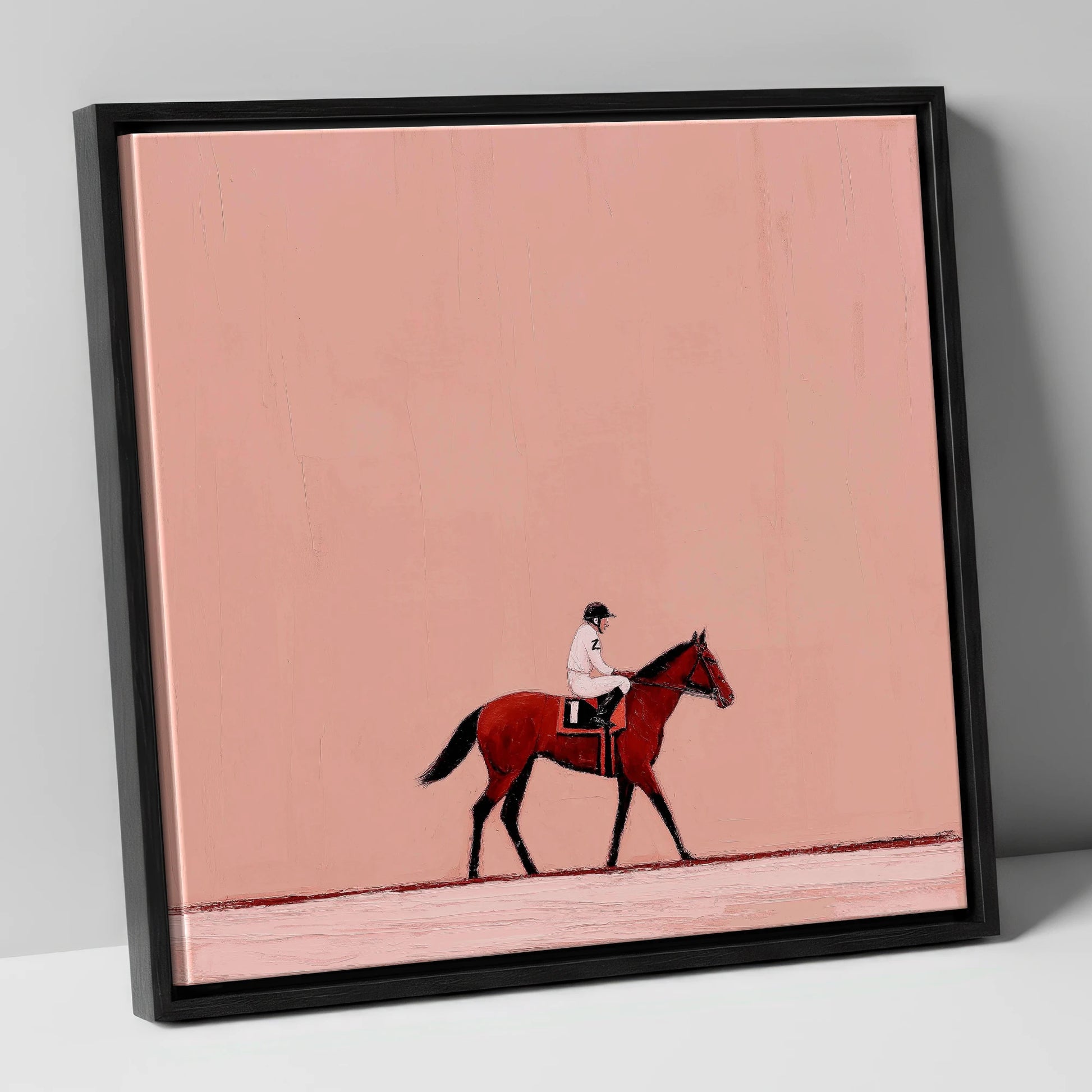 The Quiet Walk racing horse canvas wall art in black frame