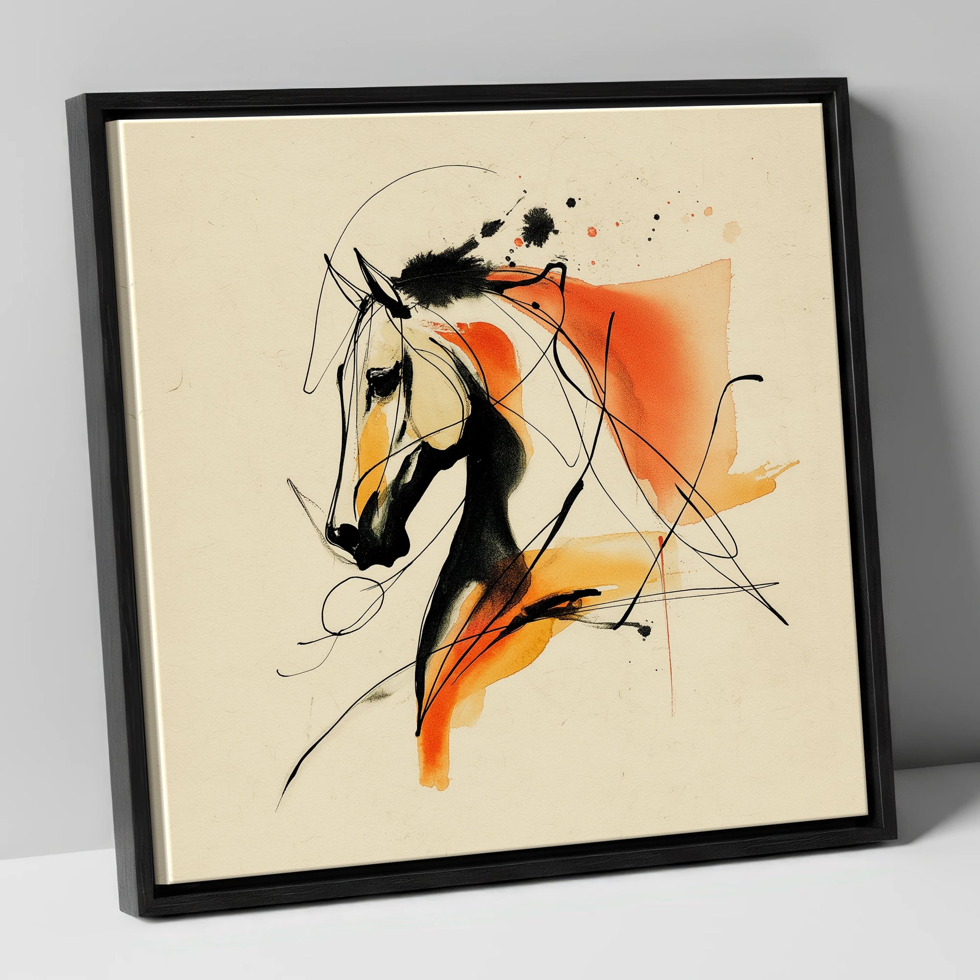 Dynamic Amber Silhouette horse breed canvas wall art in black frame