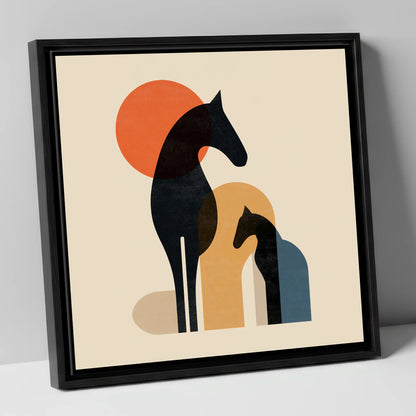 Geometric Equine Harmony horse & rider canvas wall art in black frame