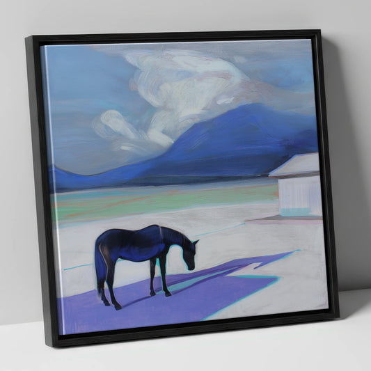 Lavender Shadows horse landscape canvas wall art in black frame