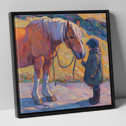 A Gentle Exchange horse & rider canvas wall art in black frame