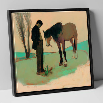 The Quiet Bond horse & rider canvas wall art in black frame