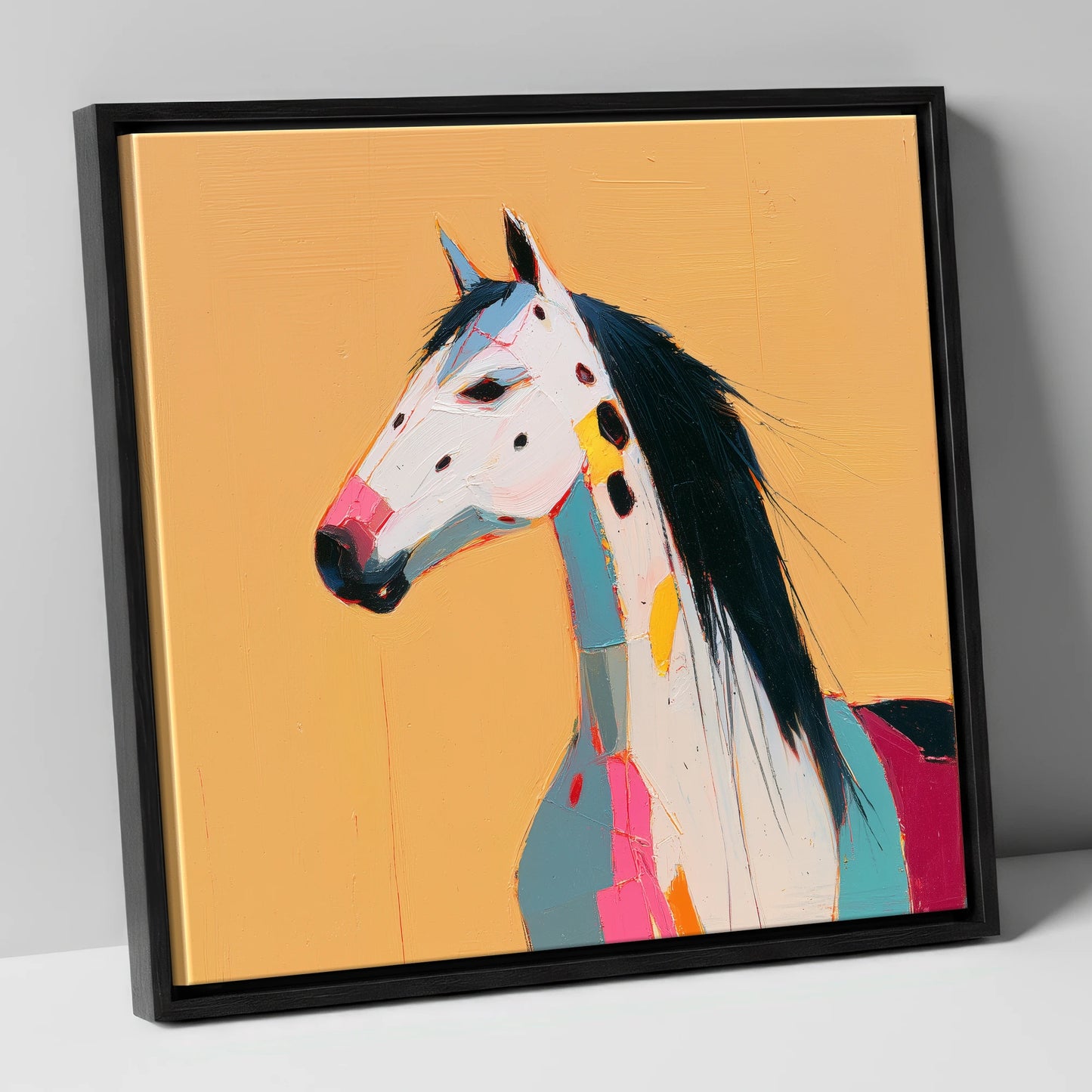 Vibrant Appaloosa Portrait horse breed canvas wall art in black frame