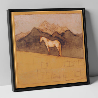Mountain Sentinel horse landscape canvas wall art in black frame
