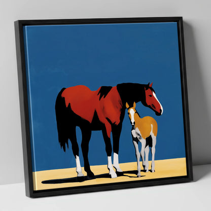 Bold Modern Devotion mare & foal canvas wall art in black frame