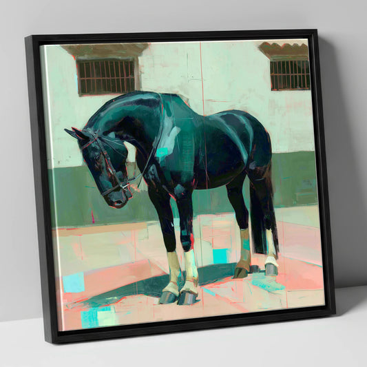 Midnight Silhouette Study horse breed canvas wall art in black frame