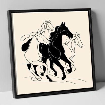 Fluid Equine Silhouette wild horses canvas wall art in black frame
