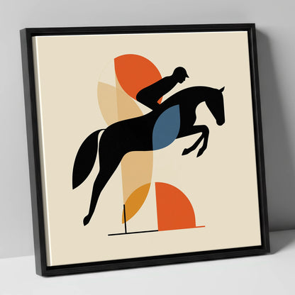 The Geometric Leap show jumping horse canvas wall art in black frame