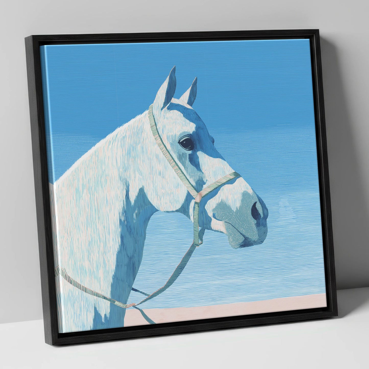 Serene Grey Profile horse breed canvas wall art in black frame