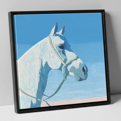 Serene Grey Profile horse breed canvas wall art in black frame