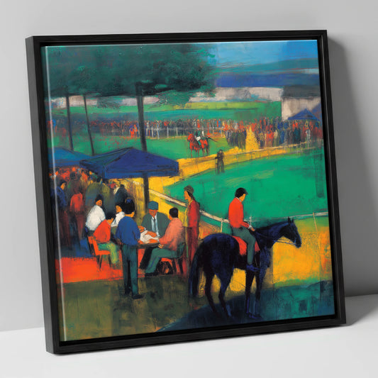Anticipation at the Track racing horse canvas wall art in black frame