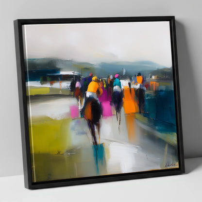 Colours on the Turf racing horse canvas wall art in black frame