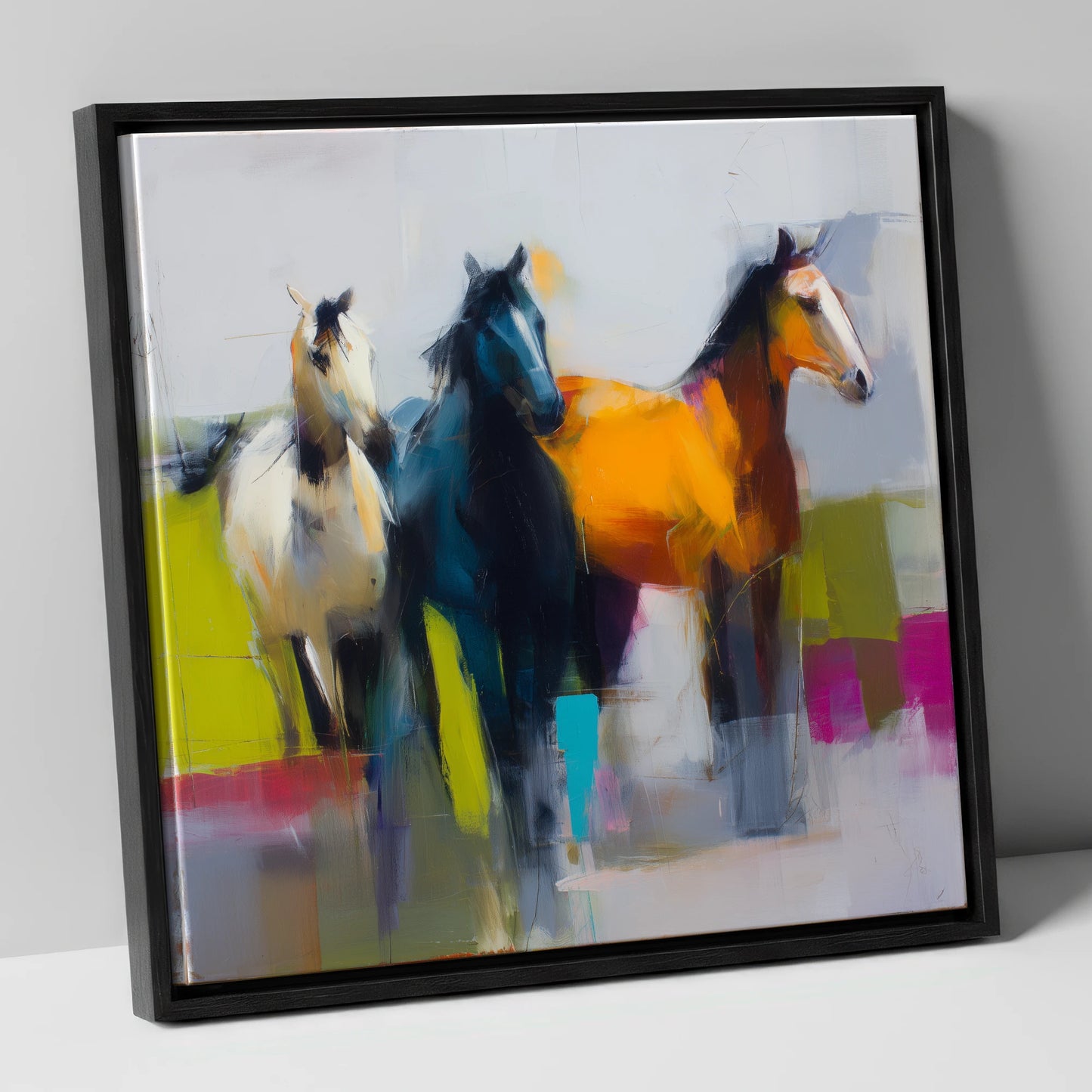 Vivid Equine Companions wild horses canvas wall art in black frame