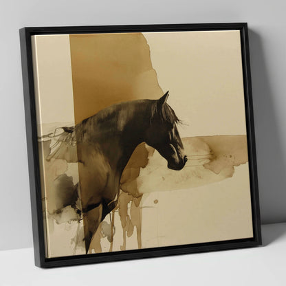 Sepia Silhouette horse breed canvas wall art in black frame