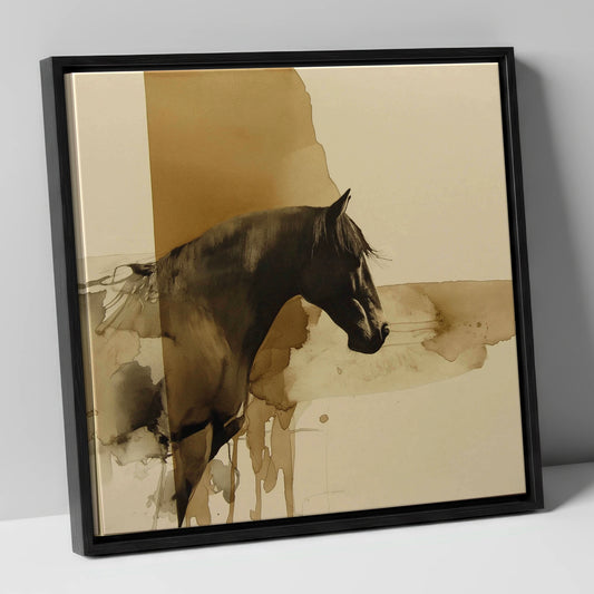 Sepia Silhouette horse breed canvas wall art in black frame
