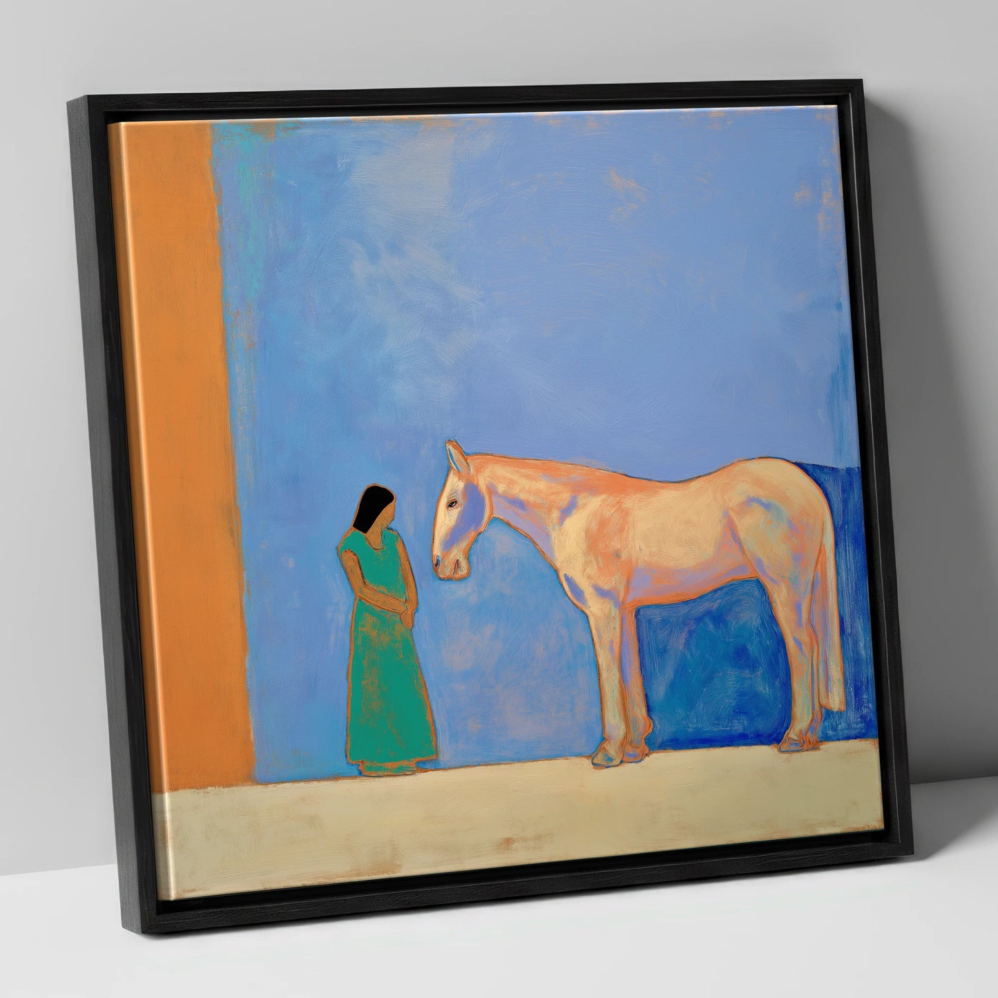 Silent Understanding horse & rider canvas wall art in black frame