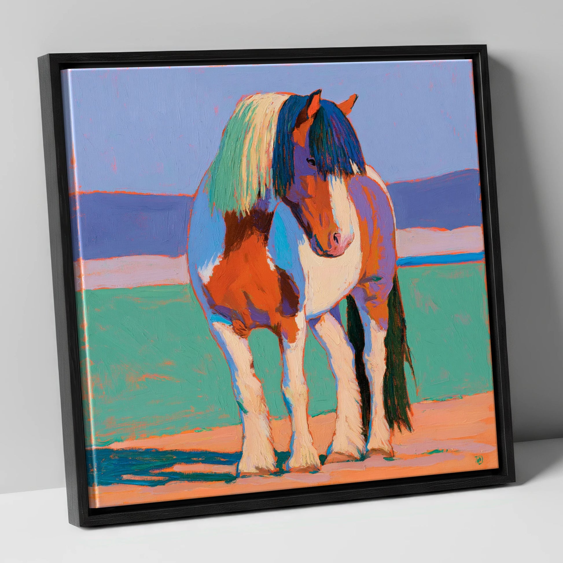 Vibrant Coloured Cob Portrait horse breed canvas wall art in black frame