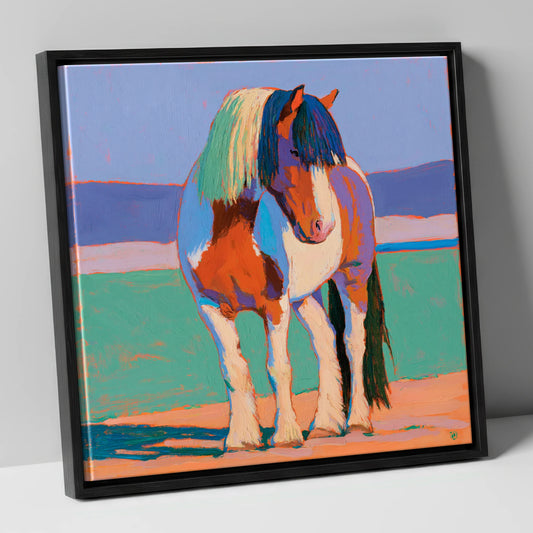 Vibrant Coloured Cob Portrait horse breed canvas wall art in black frame