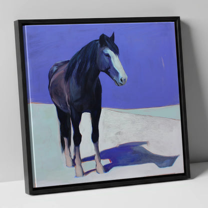 Indigo Solitude horse portrait canvas wall art in black frame