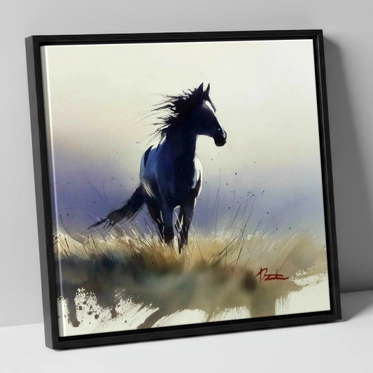 Into the Wind wild horses canvas wall art in black frame