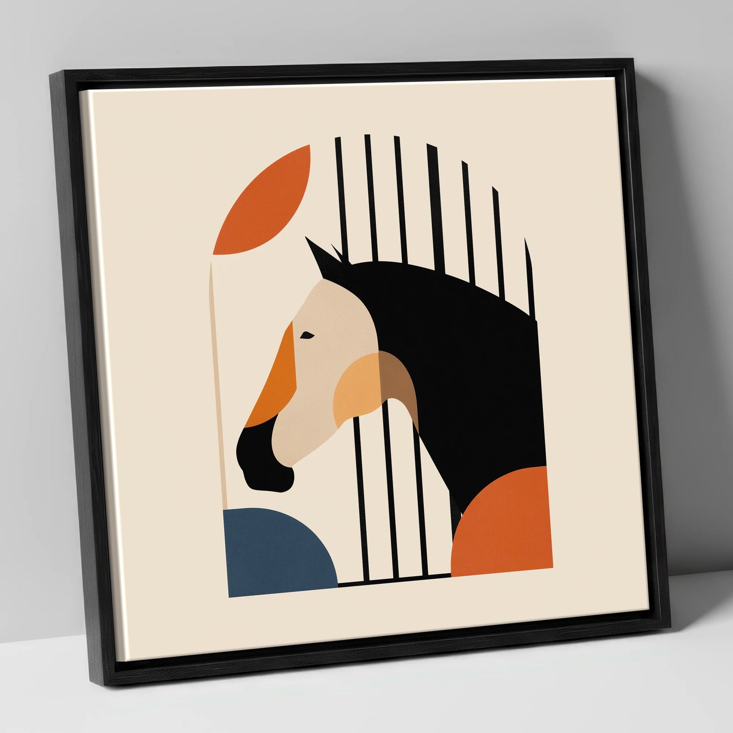 Geometric Stable Profile horse stable canvas wall art in black frame