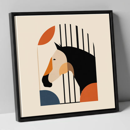 Geometric Stable Profile horse stable canvas wall art in black frame