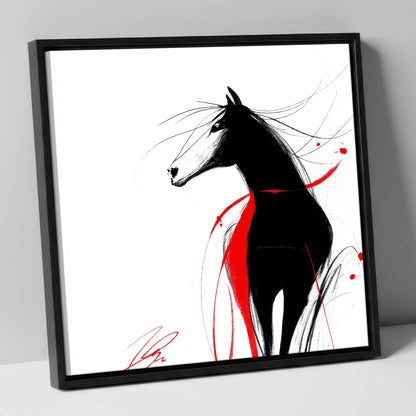 Spirited Silhouette in Red horse portrait canvas wall art in black frame