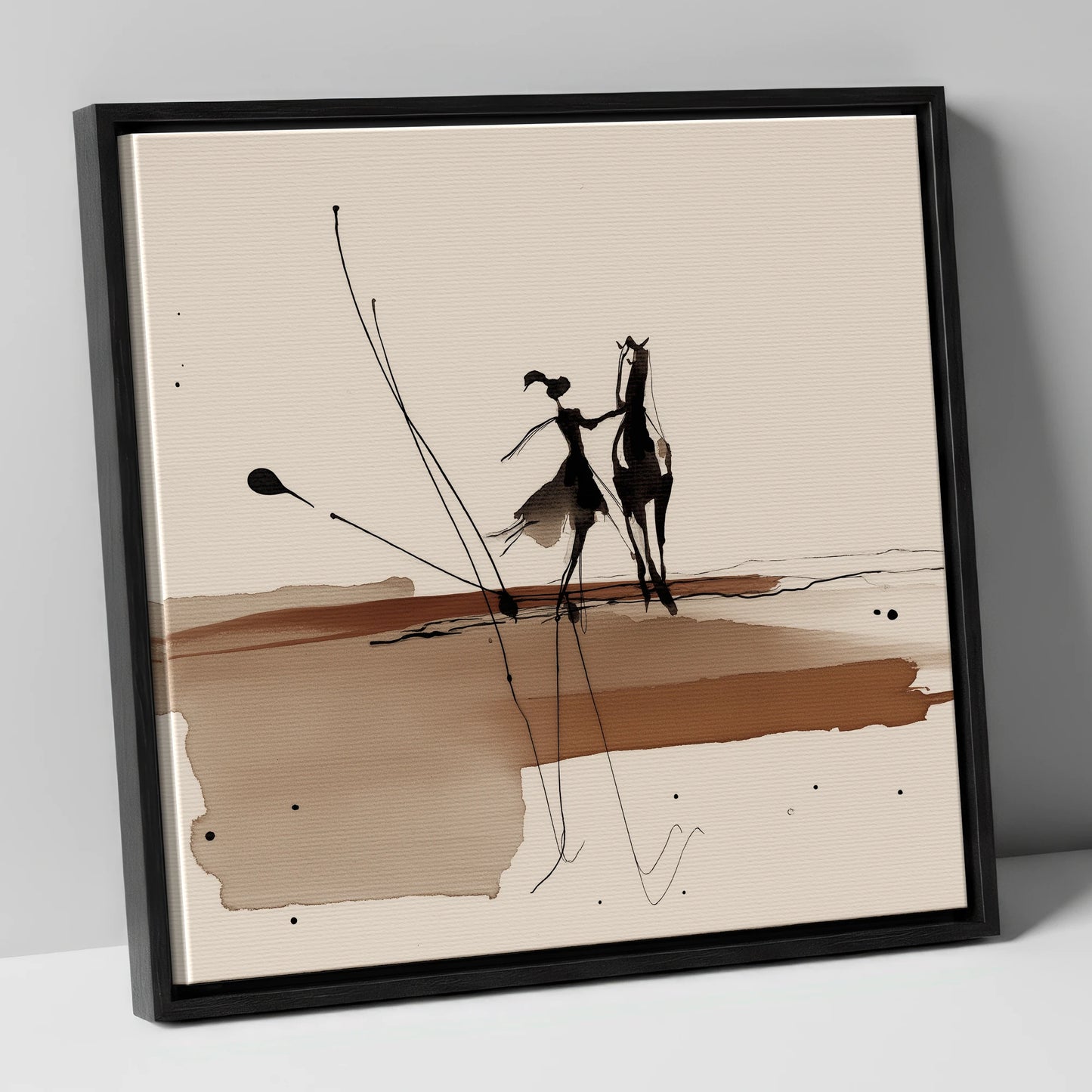 Fluid Harmony horse & rider canvas wall art in black frame