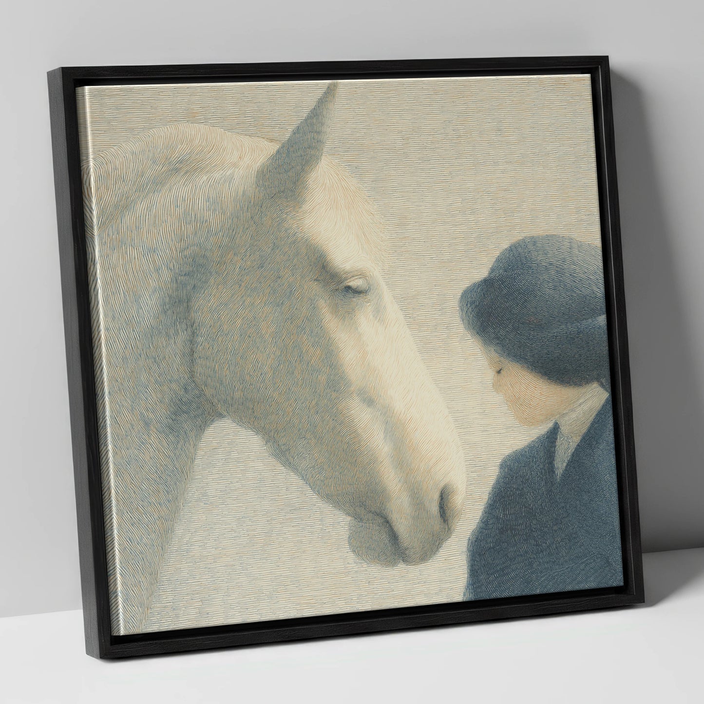 The Quiet Bond horse & rider canvas wall art in black frame
