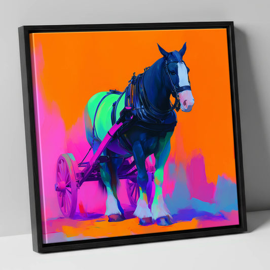 Electric Heavy Horse working horse canvas wall art in black frame