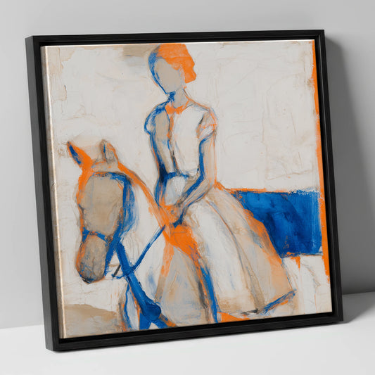 Vivid Connection horse & rider canvas wall art in black frame