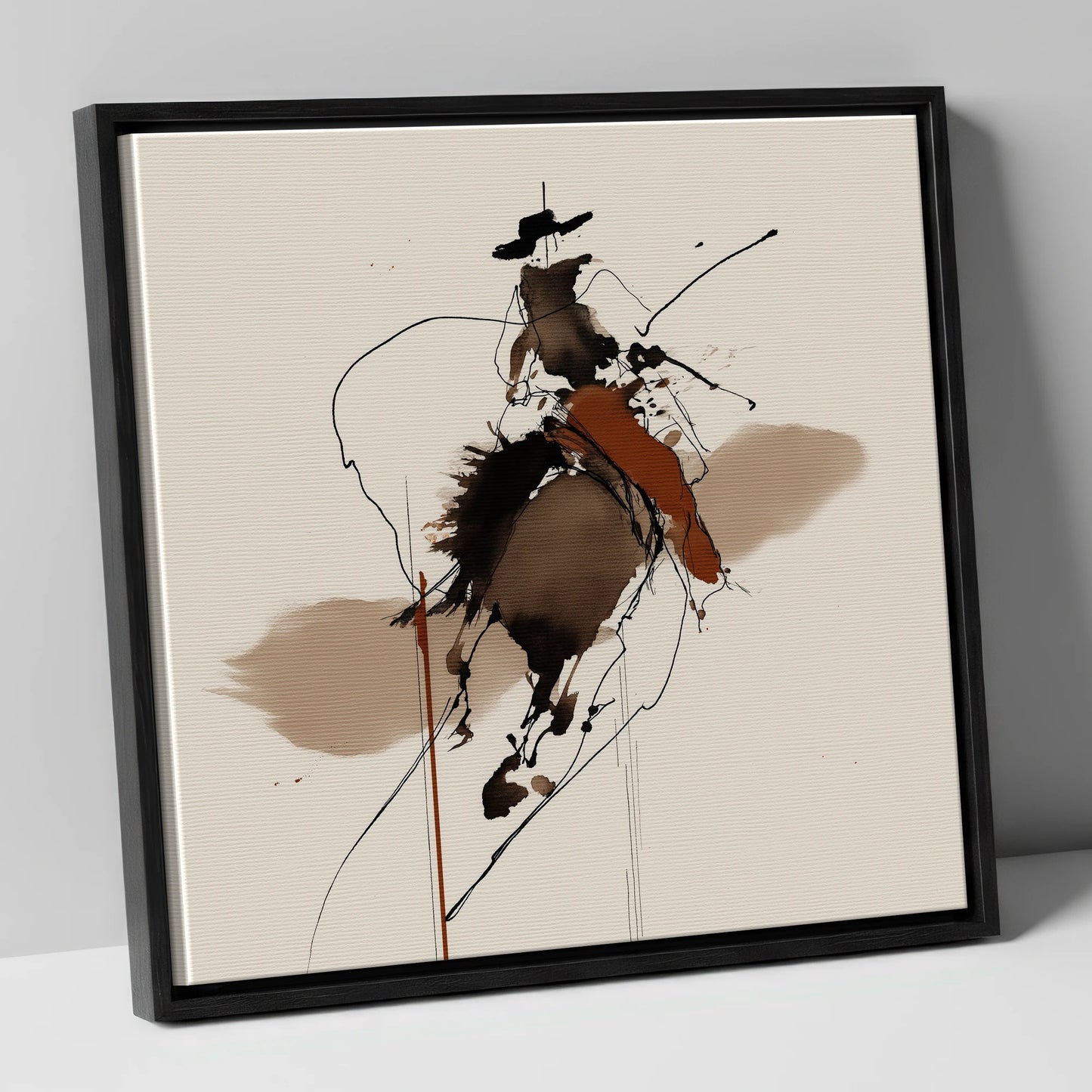 Frontier Ink Silhouette western horse canvas wall art in black frame
