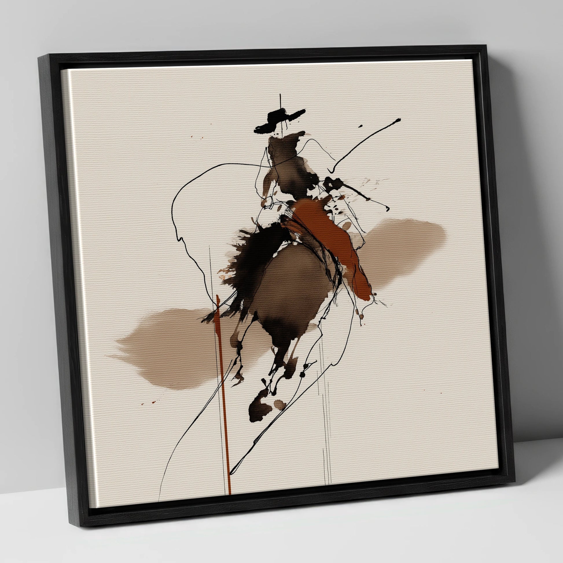 Frontier Ink Silhouette western horse canvas wall art in black frame
