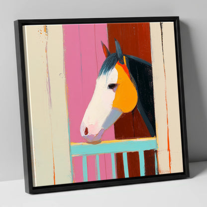 Over the Turquoise Door horse stable canvas wall art in black frame