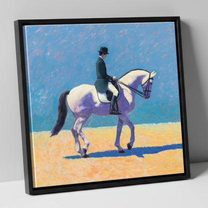 Lavender Shadows Dressage dressage horse canvas wall art in black frame