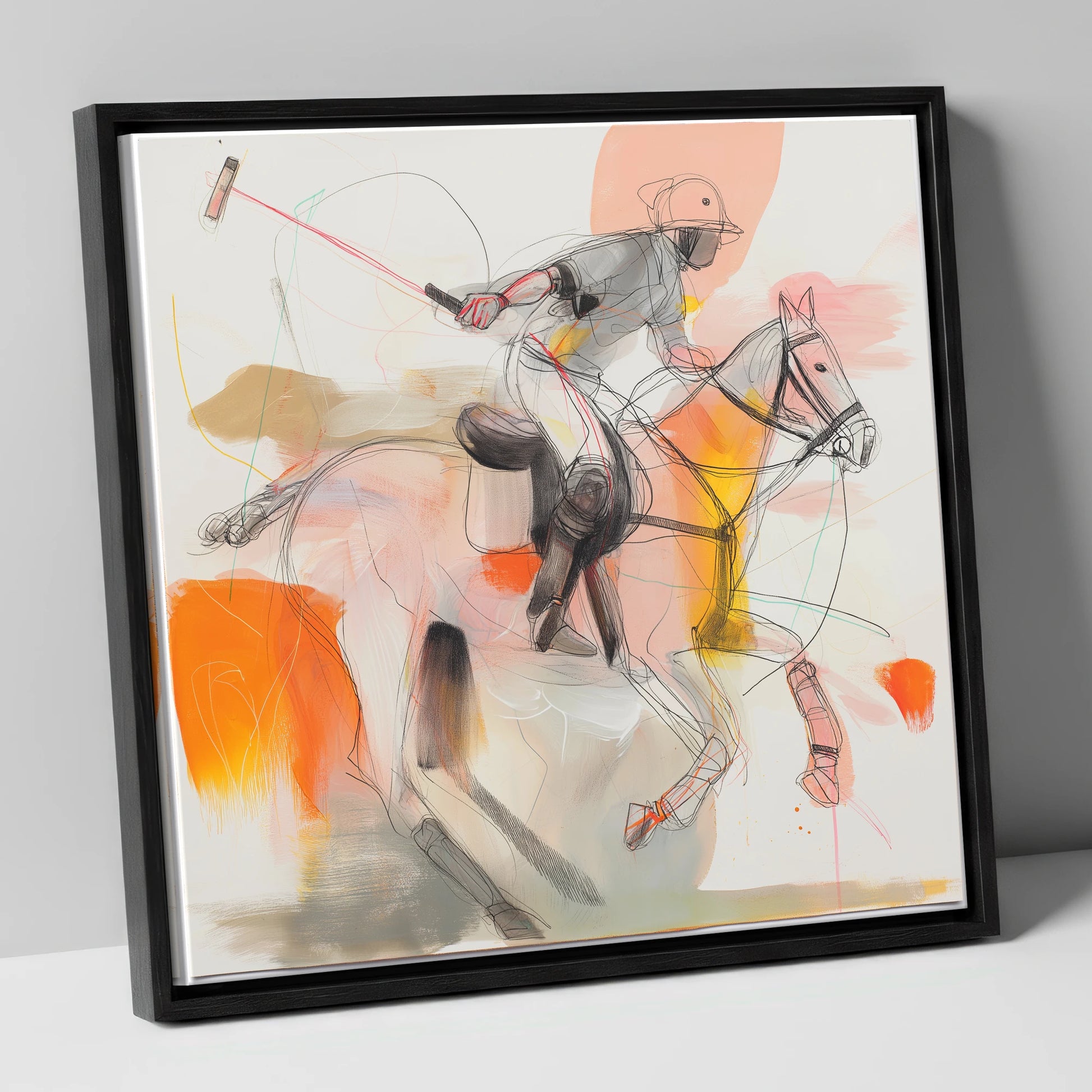Dynamic Polo Swing polo horse canvas wall art in black frame