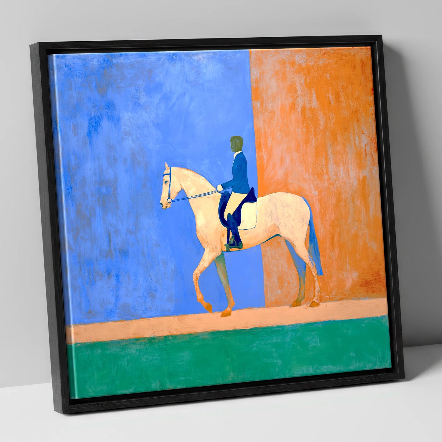 Contemporary Dressage Silhouette dressage horse canvas wall art in black frame