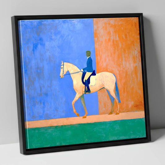 Contemporary Dressage Silhouette dressage horse canvas wall art in black frame