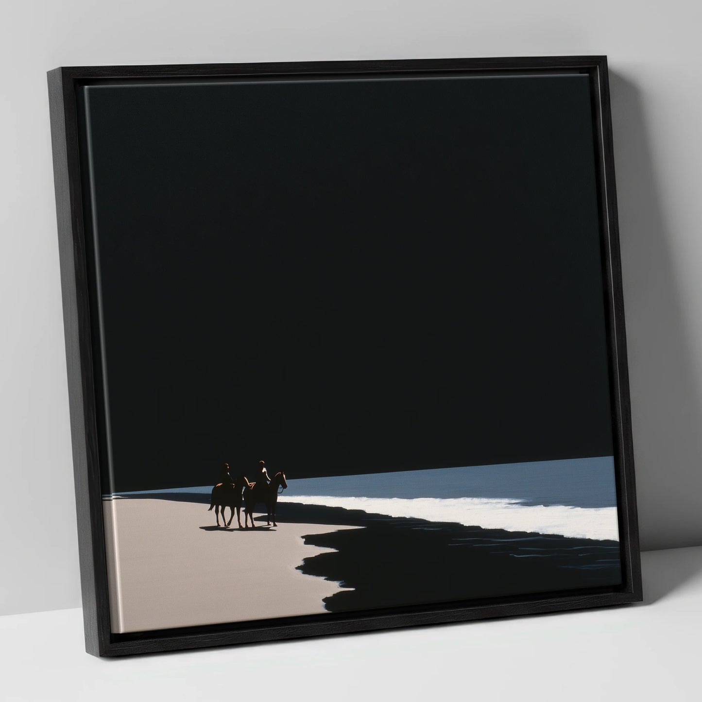 Obsidian Shores horse landscape canvas wall art in black frame