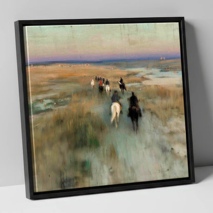 The Dawn String horse landscape canvas wall art in black frame
