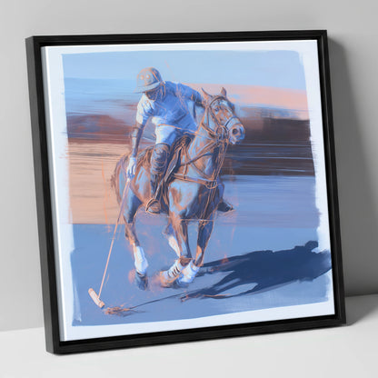 The Cobalt Chukka polo horse canvas wall art in black frame