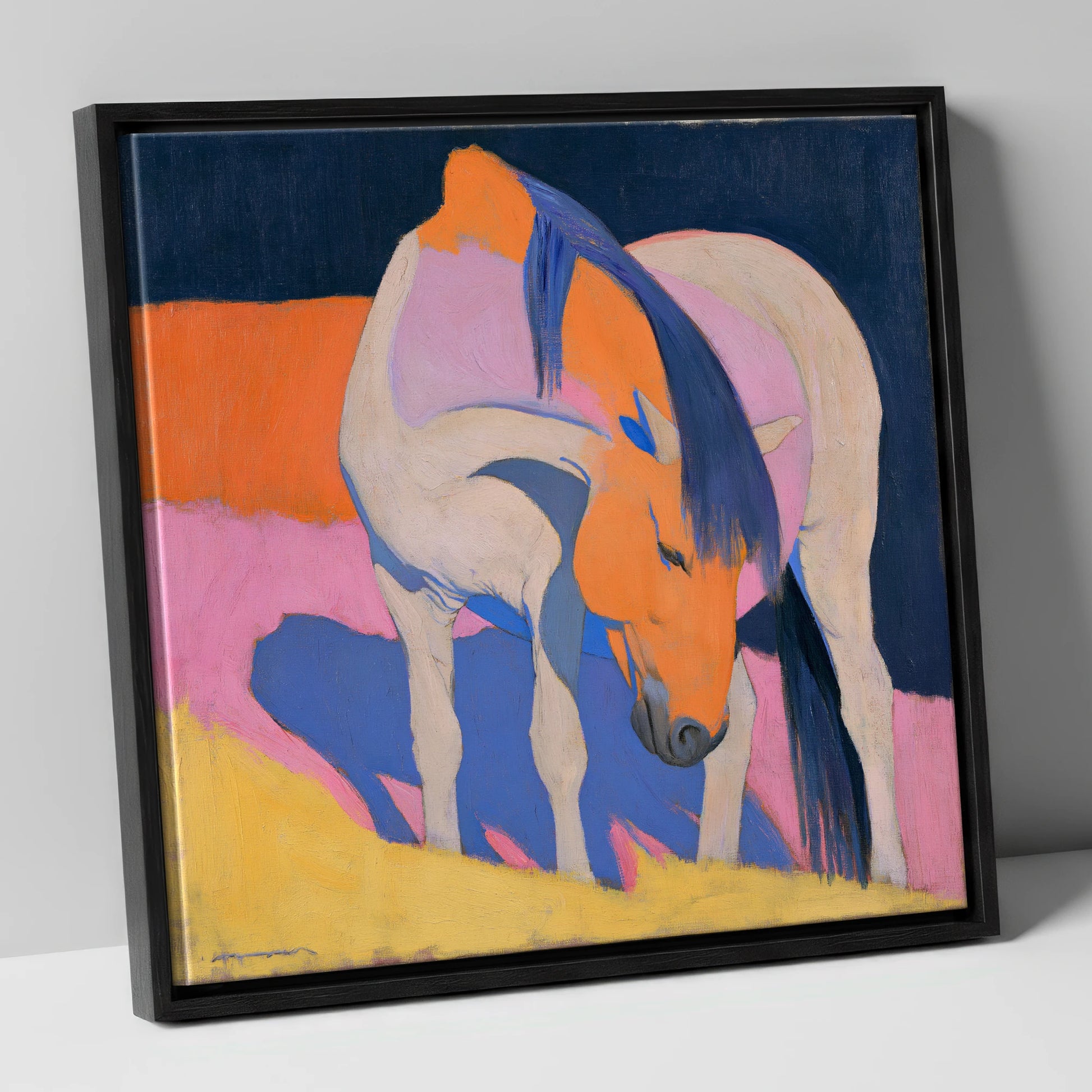 Vibrant Horse with Blue Mane horse breed canvas wall art in black frame