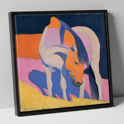 Vibrant Horse with Blue Mane horse breed canvas wall art in black frame